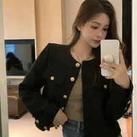 Wool Coat Women Jacket Short Autumn Winter Cardigan Long Sleeve Top Single Breasted Tweed Versatile Wool Top Full Sleeve 2024 1