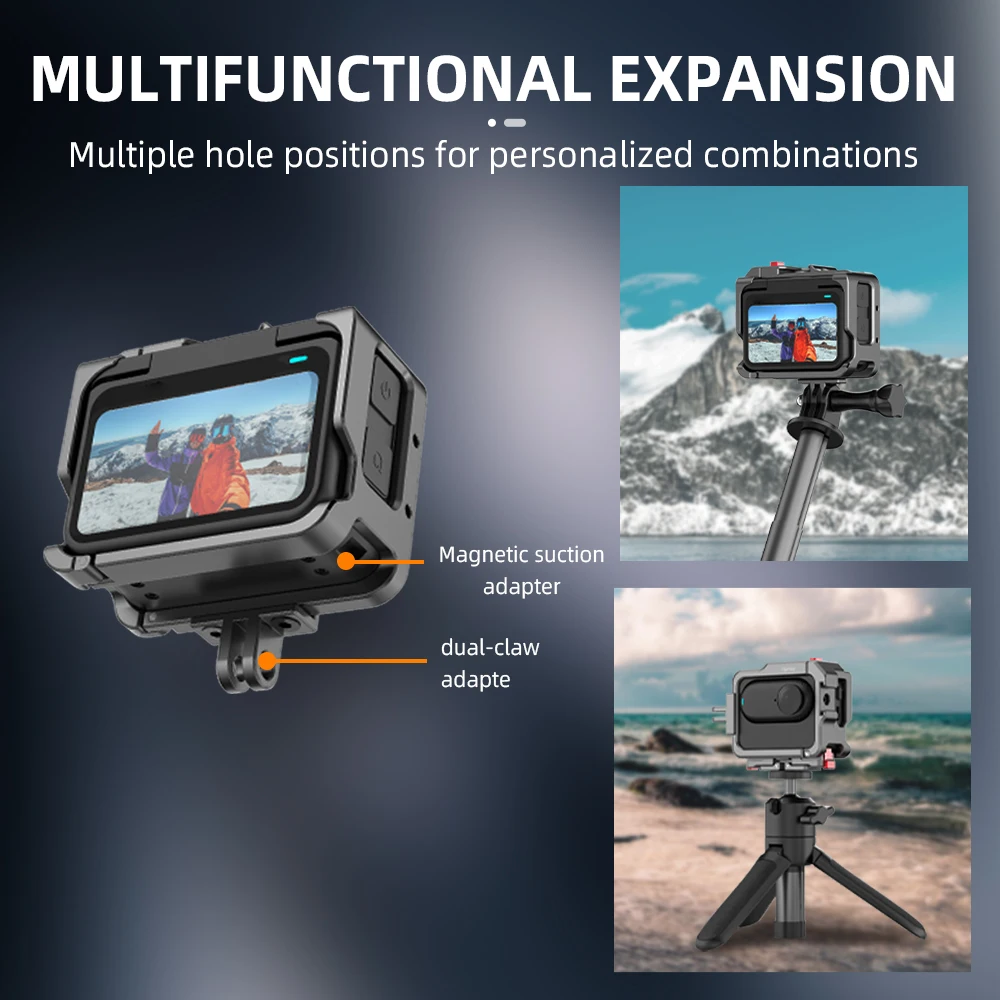 Flymile Metallkäfig für Insta360 GO3S/GO3 Bezel Sportkamera mit Cold Shoe, Mikrofon- und Fill-Light-Halterung, erweiterter Rahmenkäfig – Detail 5