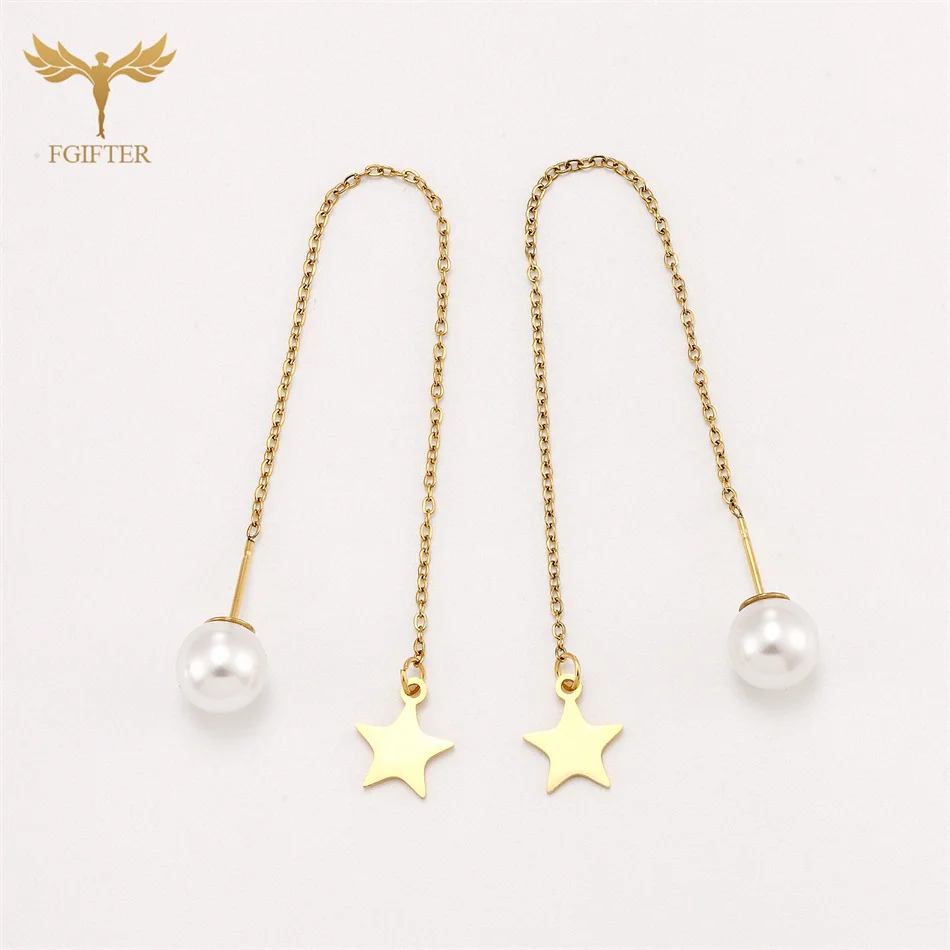 9cm Long Wire Tassel Thread Chain Earrings Star Pendant Drop Ear Line For Women Stainless Steel Jewelry