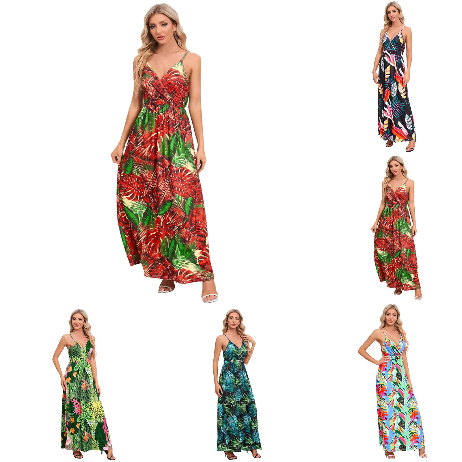 

Ladies Fashion Sexy Holiday Style Print V Neck Slim Dress Long Skirt Sweater for Sleeveless Dress