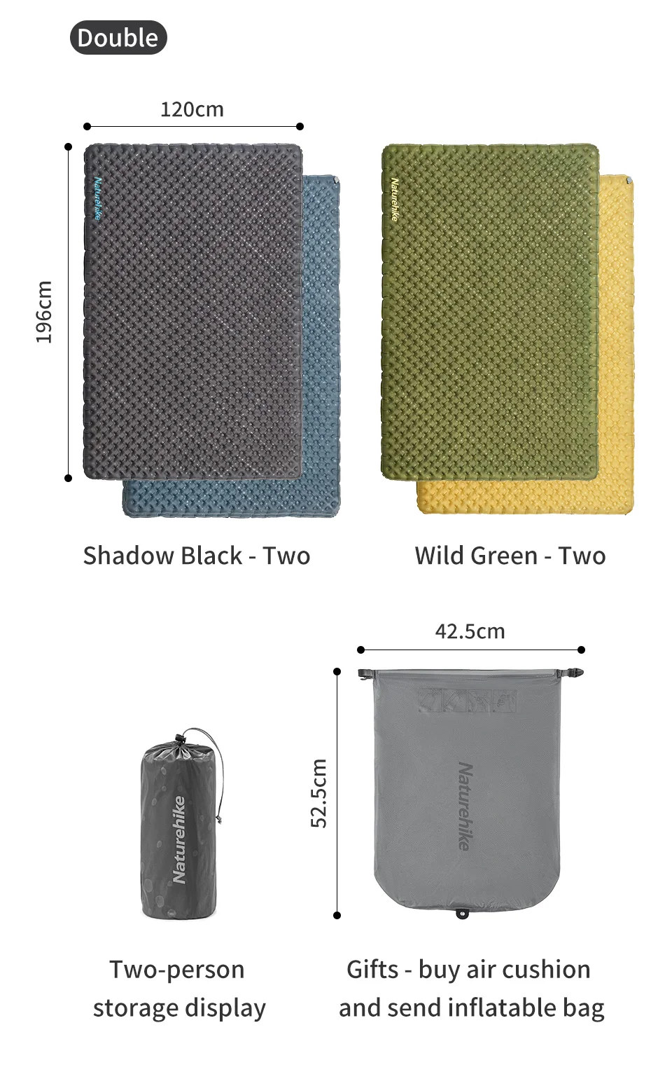 Naturehike New 3.5 High R-value Camping Air Mattress Lightweight Sleeping Air Pad Portable Quick Inflatable Travel Hiking Mats