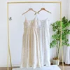 Long Style Sling Nightdress with Colorful Dots Printed Cotton Chest Breast Pad Nightgown Women's Summer Thin Night Gown