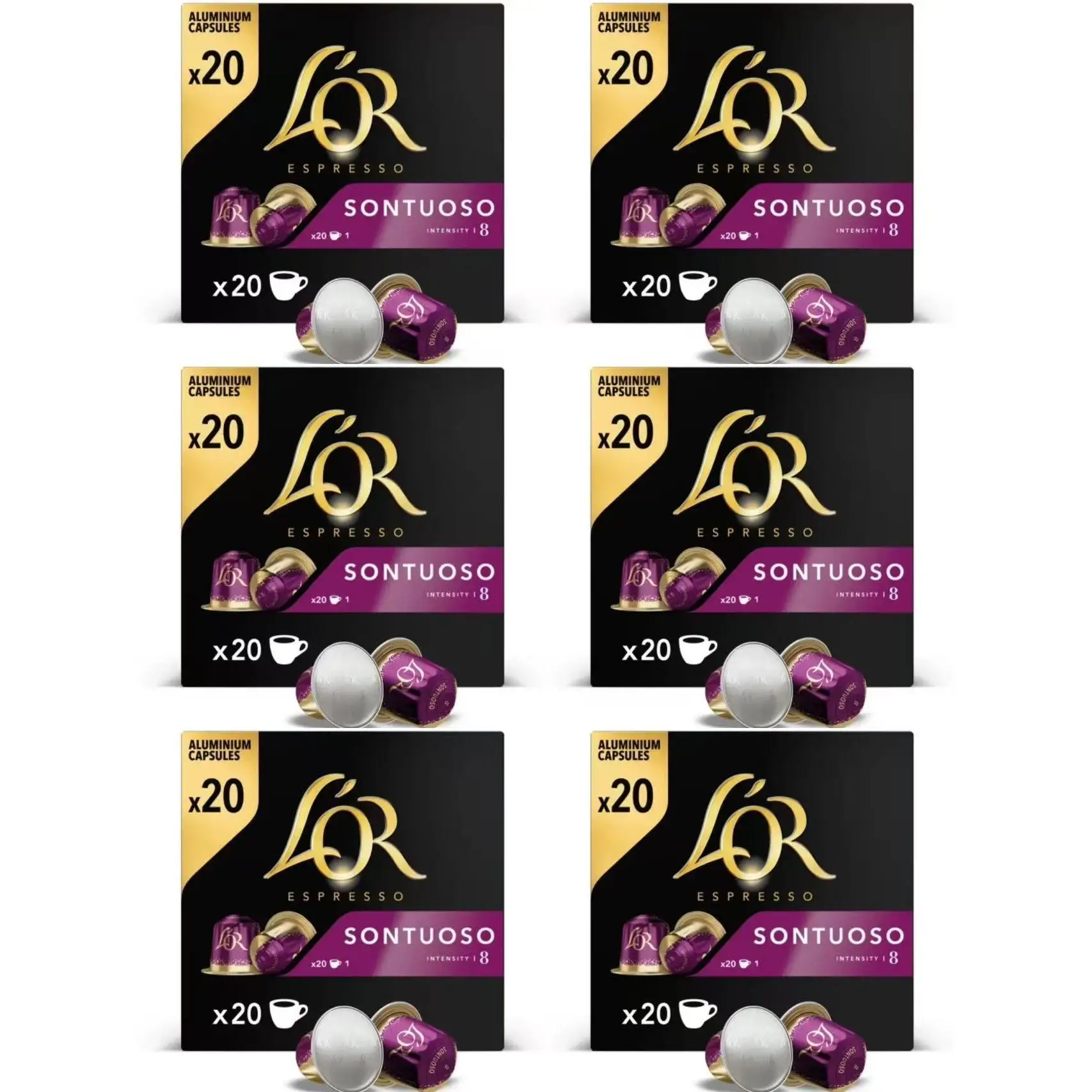 L'OR ESPRESSO café total 120 capsulas 20 cápsulas *6pack sontuoso-decafeinato ristretto -80u capsulas colombia andes-onyx