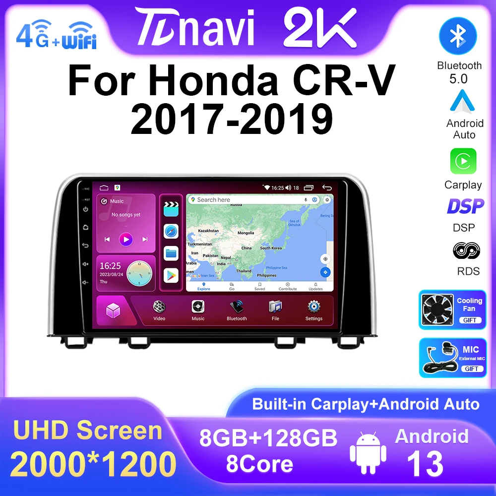 Android 13 2000*1000 QLED Screen Car Radio For Honda CRV CR-V Multimedia Video Player GPS Auto Audio Carplay