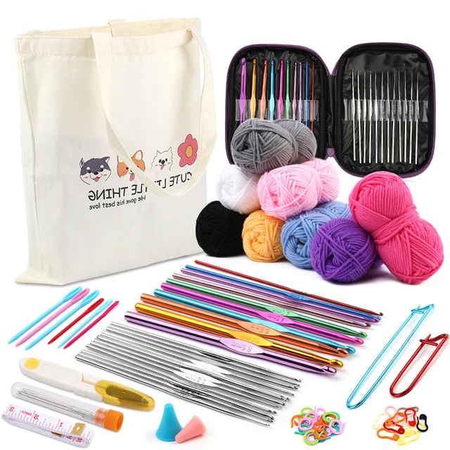 KRABALL Crochet Hook Yarn Ball Kit With Canvas Tote Bag and