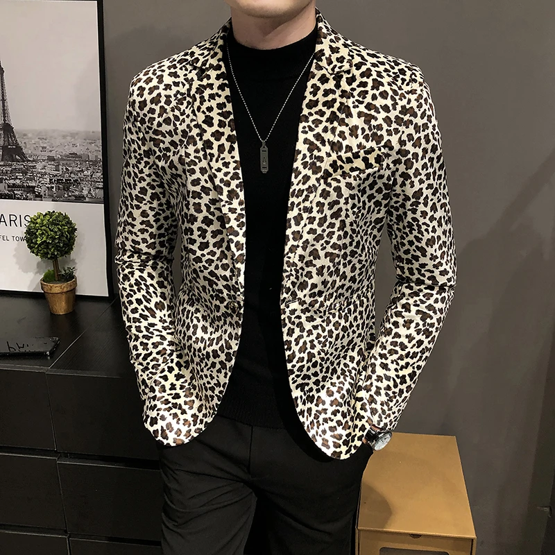 2022 New Fashion Boutique Velveteen Leopard Print Casual Men's Blazer Male  Slim Dress Stage Suit Jacket Coat - AliExpress