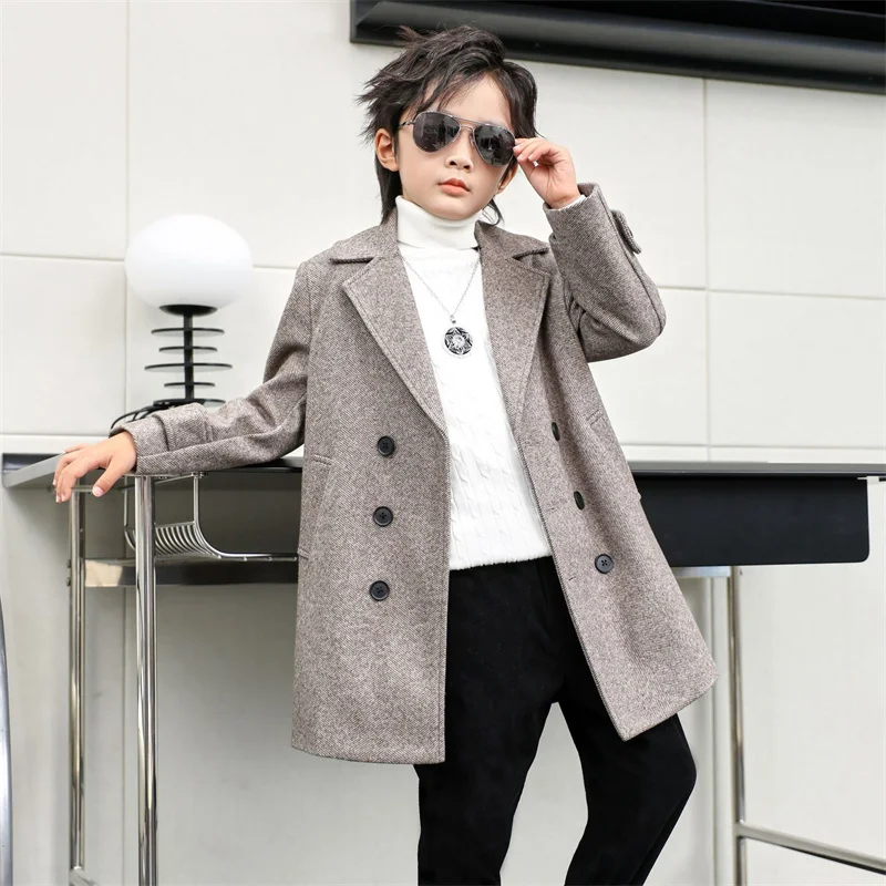 Boys Woolen Coats Jackets Plus Thicken 2024 Graceful Warm Velvet