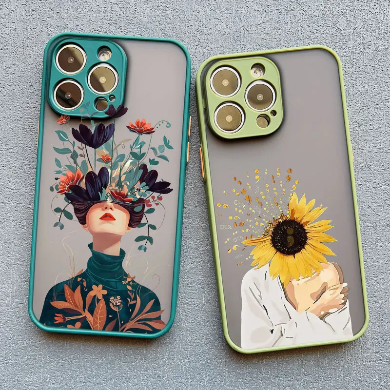 Ölgemälde Blumenmädchen Handyhülle für iPhone 15 12 11 13 14 Pro Max Mini X XS XR 15 14 7 8 Plus stoßfeste durchscheinende Abdeckungen – Detail 12