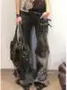 Women Goblin Core Flare Cargo Jeans Grunge Japanese Abi Low Rise Gyaru Y2K Denim Pants 2000s Aesthetic Bell-Bottom Punk Goth New 4