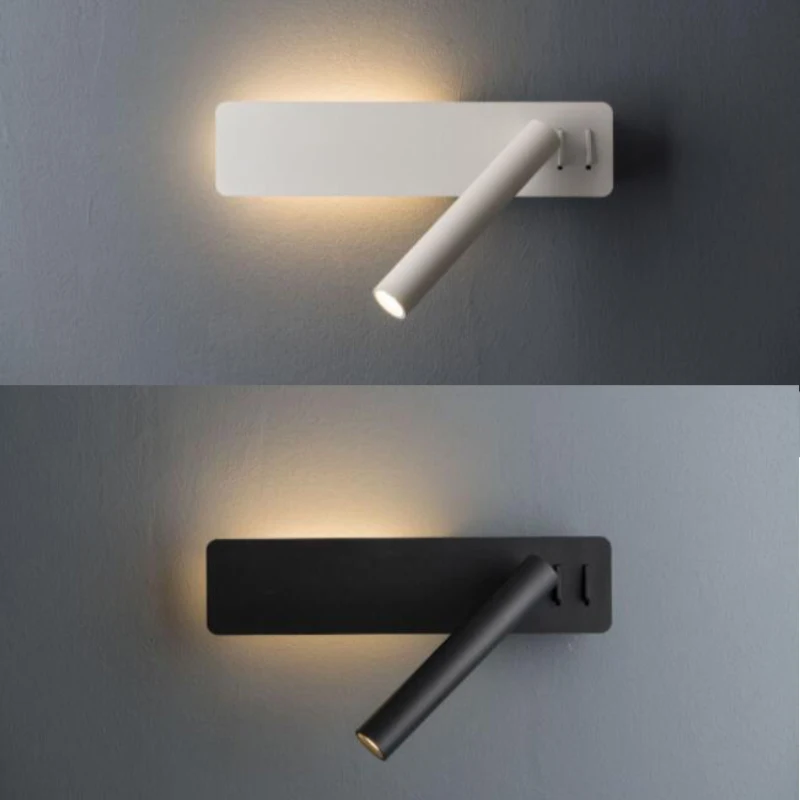 6W LED Wall Lamp Reading Light for Bedroom Hotel Headboard Night Book Lamp Rotation Bedside Wall Light with 3W Spot Led