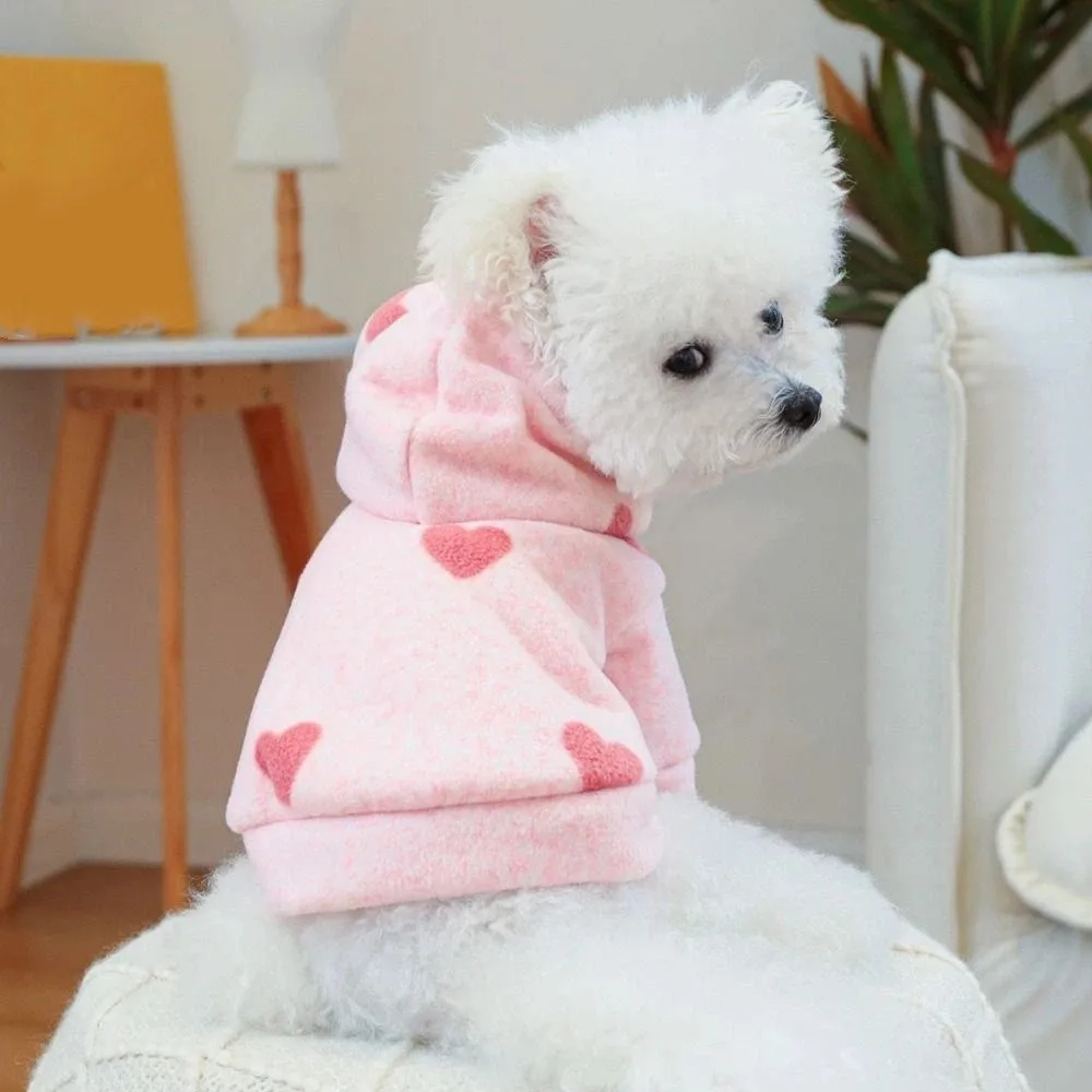 귀여운 핑크 하트 후드 애완동물 스웨트셔츠 핑크 하트 프린트 슈퍼 소프트 애완동물 후드 가디건 편안한 착용 보온성