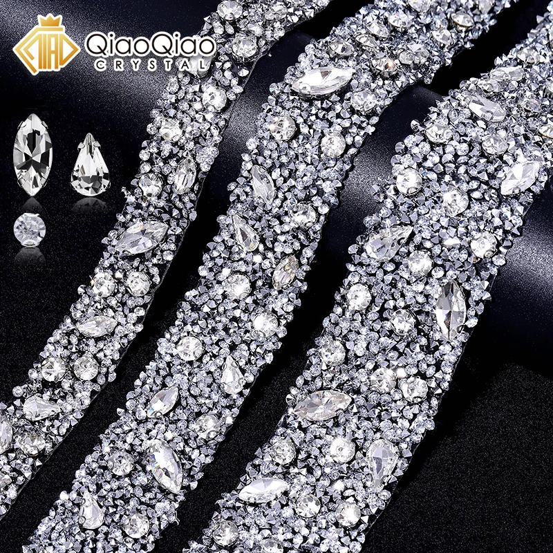 QIAO-Beaded Trim Resin Hotfix Rhinestone, Triming Crystal Inlaid Ribbon ...