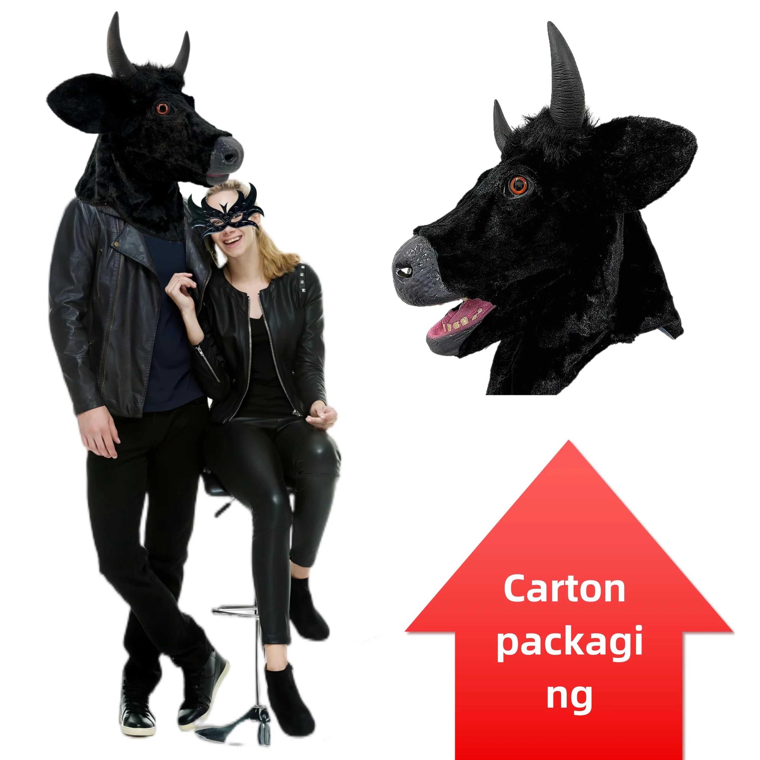 

Creepy Moving Bull Fursuit Animal Head Rubber Latex Mask Realistic Open Mouth Mover Cow Halloween Party Cosplay Costume Props