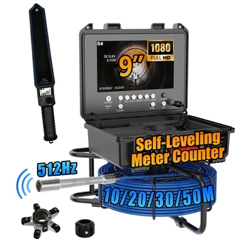 9"Sewer Camera, 512Hz Self-Leveling Sewer Inspection Camera with Meter Counter, IP68 Waterproof Endoscope Camera with 12 LEDs 1