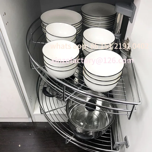 ตะกร้ามุมตู้ปรับได้ 180 องศา สำหรับห้องครัว 270 องศา 360 องศา ตะกร้าหมุนได้ ชั้นวางคู่แบบหมุนได้ ลิตเติ้ลมอนสเตอร์ 1