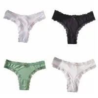 Culotte confortable sans couture en soie glacée, string en coton avec nœud en dentelle, sous-vêtements taille basse, culotte d'été pour femmes et filles 6