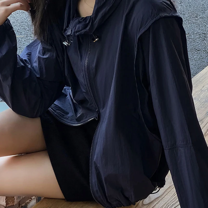 Women Summer Sun Protection Clothing Anti UV Hooded Jacket Long Sleeve Cardigan Ultra-Light Sun Protection Jacket Thin Skin Coat