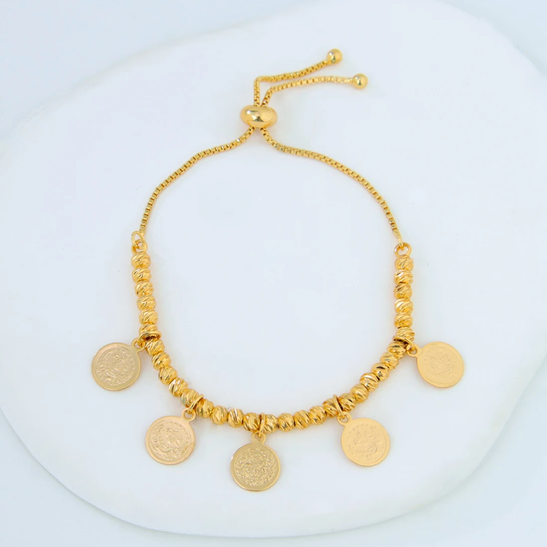 Arabische Gold farbe Perlen Armband 21 Karat vergoldet verstellbare türkische Münzen Armreifen islamische Frauen Luxus Hochzeits feier Schmuck Geschenke – Detail 8