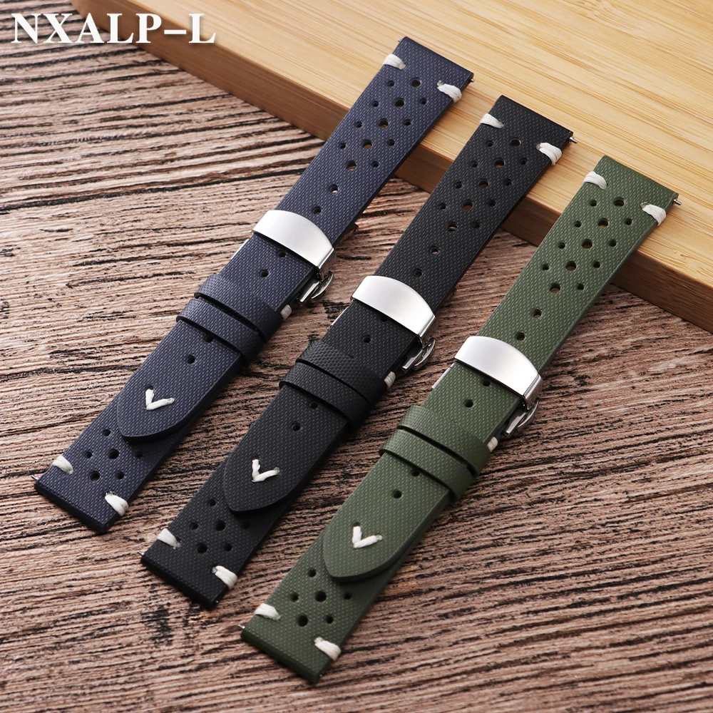 Breathable Sailcloth Leather Watch Band with Butterfly Buckle and Quick Release
