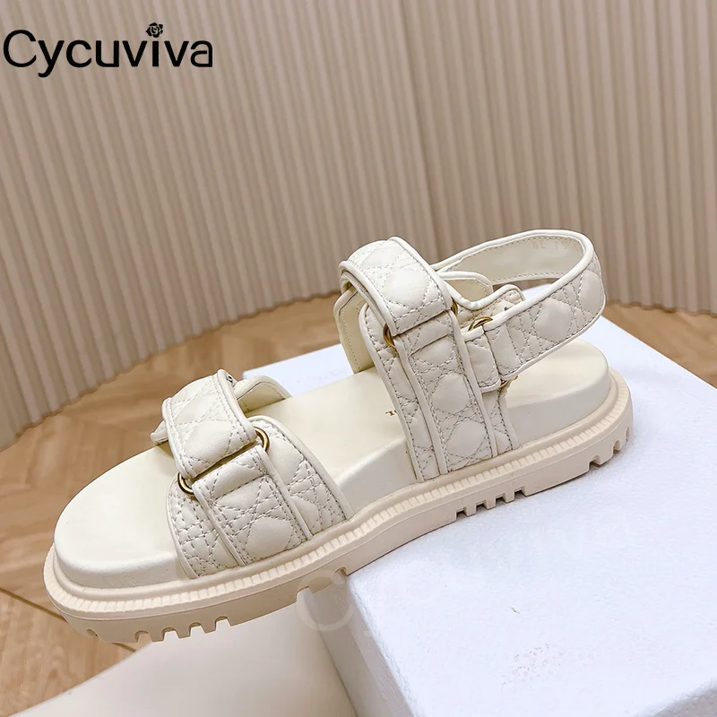 

Summer Real Leather Platform Flats Sandals Women Open Toe Buckle Strap Shoes Brand Designer Casual Beach Women's Shoes Sandalias