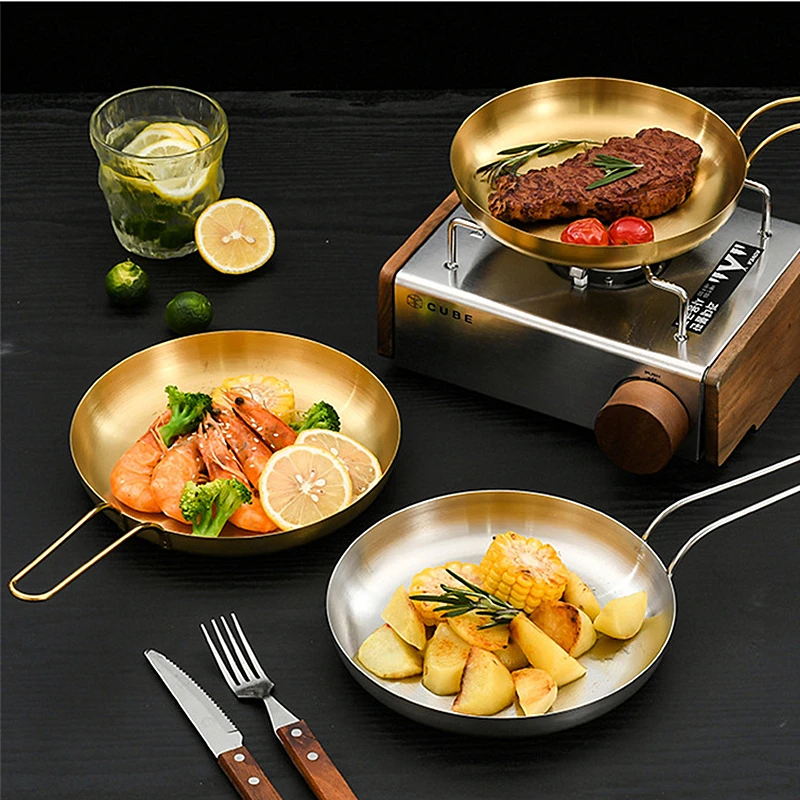 

Korean Stainless Steel Food Tray Creative Multifunctional Flat-bottomed Steak Plate with Anti-scalding Handle Kitchen Gadgets