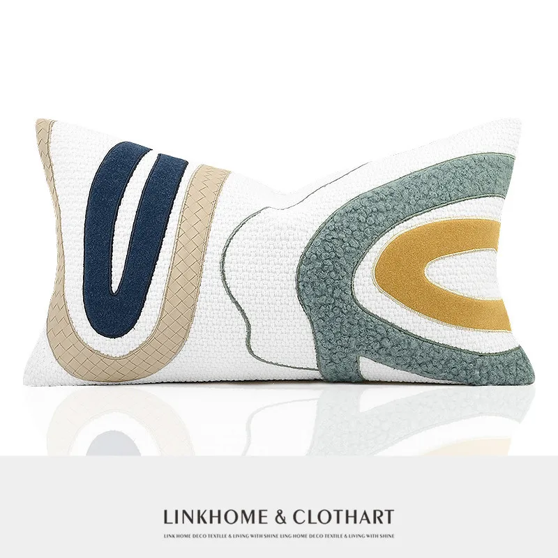 

Ornamental Pillows for Living Room White Blue Striped Applique Sofa Cushion Cover Nordic Luxury Waist Pillow Cover Home Decor