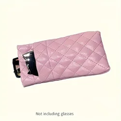 Soft Touch Quilted Leather Glasses Case - Pink and Black Design, Unisex Protective Travel Bag (Pink)