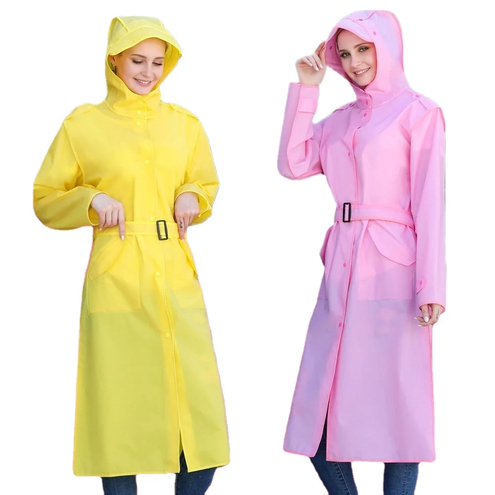 Женский Длинный плащ из ЭВА, модный Индивидуальный легкий дождевик с поясом, тренчкот, пончо
