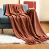 Nordic Knitted Blanket on the Bed Sofa Plaid Travel Nap Blankets Solid Color Soft Winter Air Conditioning Blanket with Tassels 2