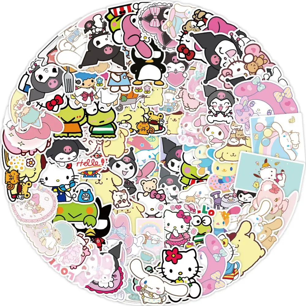 Cartoon Stickers 100pcs Hellokitty Sanrio Cartoon Kawaii Kuromi My Melody Sticker for Scrapbooking Stationery Waterproof for Laptop Kid's Gift