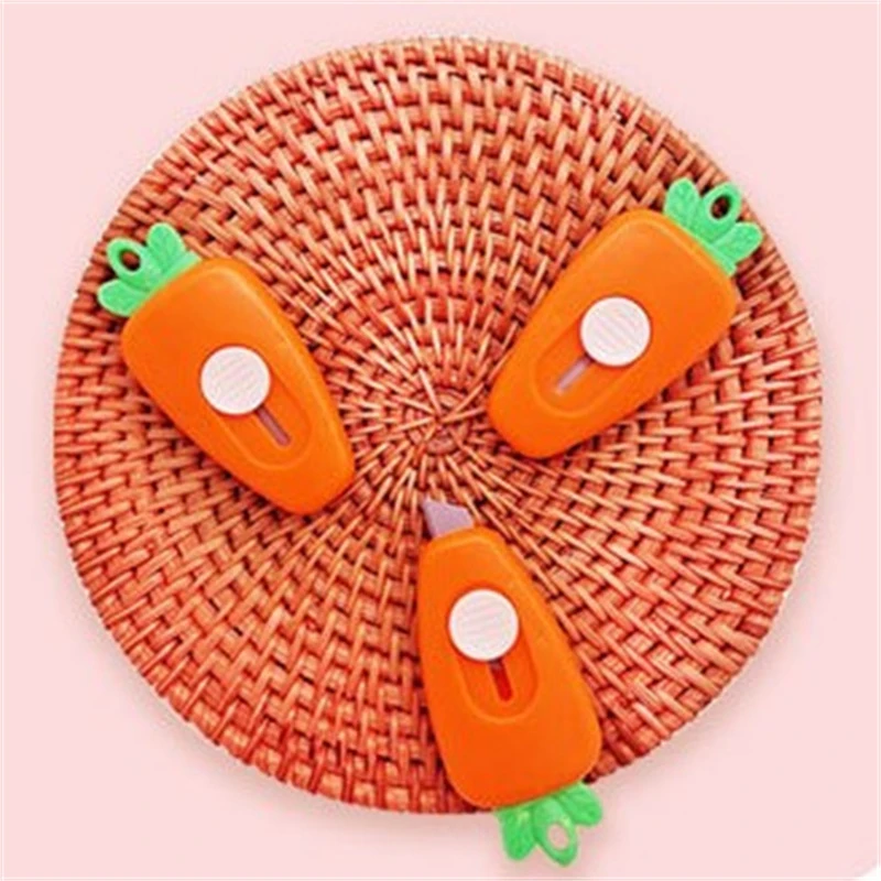 Cute Carrot Pocket Utility Knife Express Box Paper Cutter Art Craft Wrapping Opener with Keychain Hole Office School Stationery