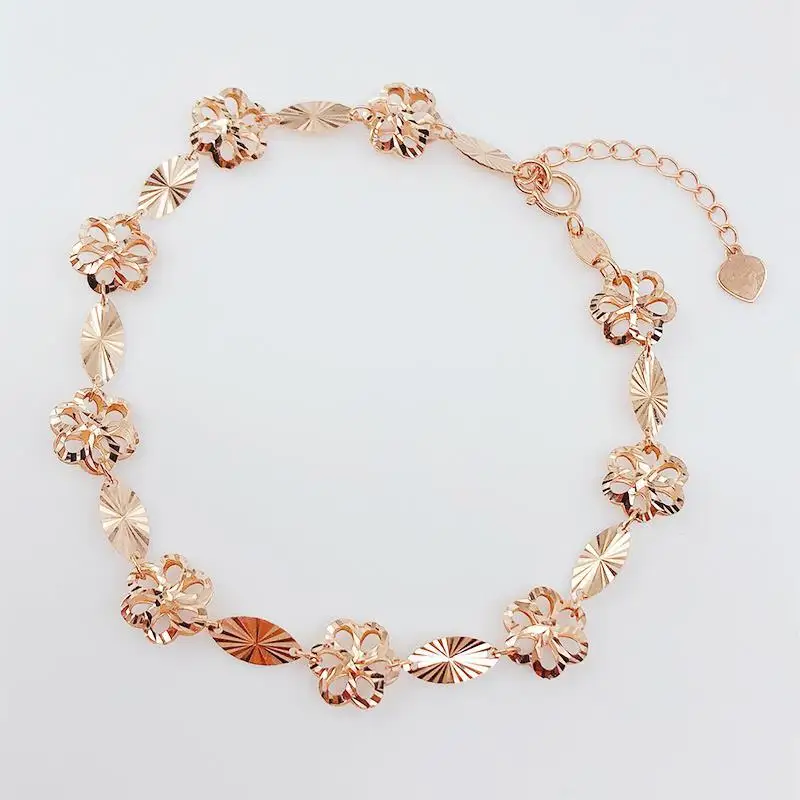 

Creative New 585 Purple Gold Geometric Flower Bracelets for Women Shiny Hollow Out Design 14K Rose Gold Jewelry Party Gift