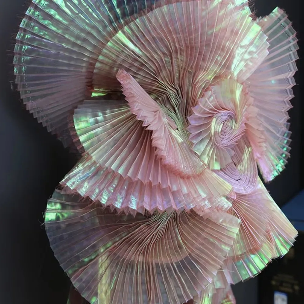 크리 에이 티브 반짝 이는 Pleated Organza 패브릭 100*150cm 수제 천 패브릭 레인보우 인어 DIY 재료 의류 액세서리