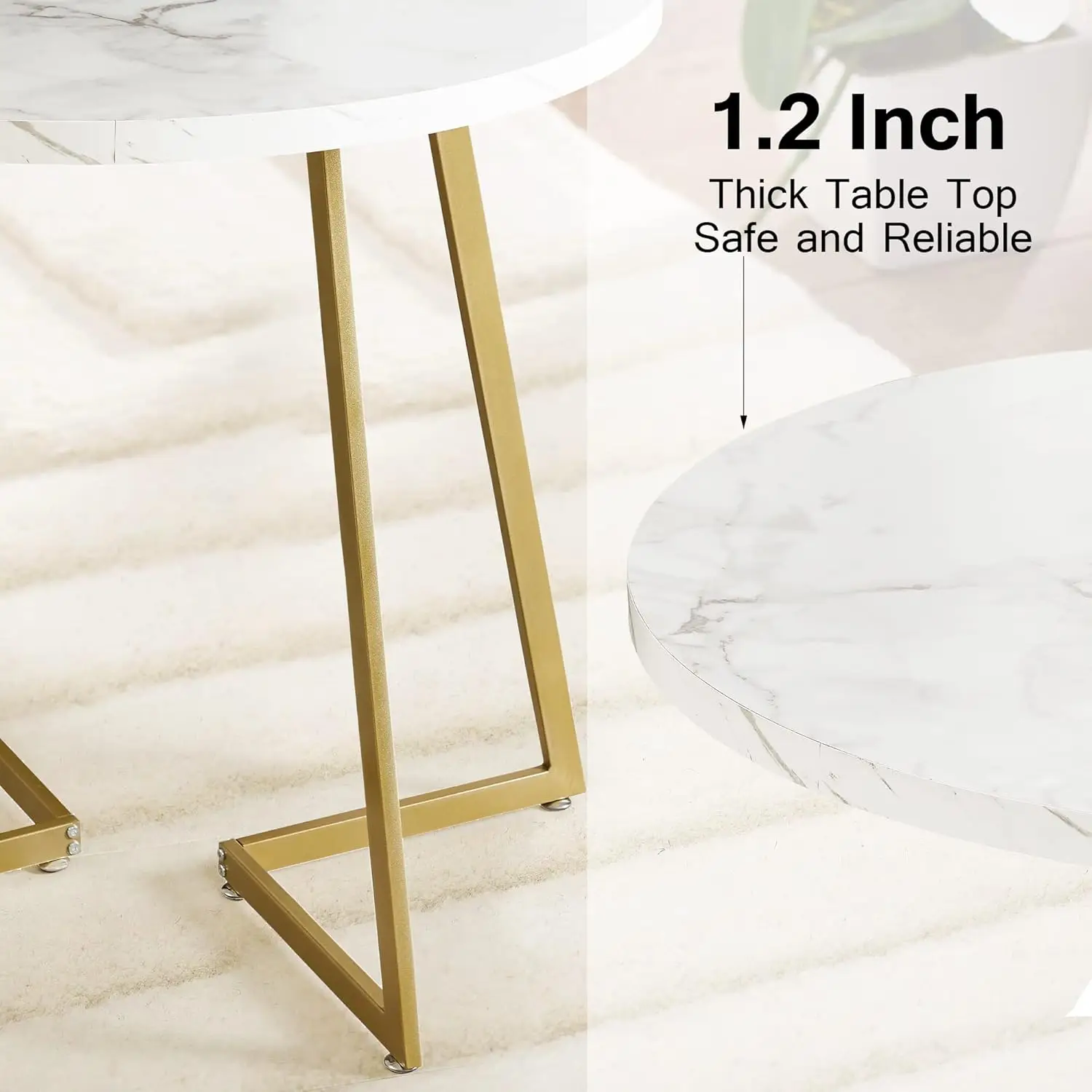 Round Dining Room Table with Wood Grain Tabletop and Steel Frame, for Kitchen, Living Room, Office, Conference, 2 to 4 Person 6