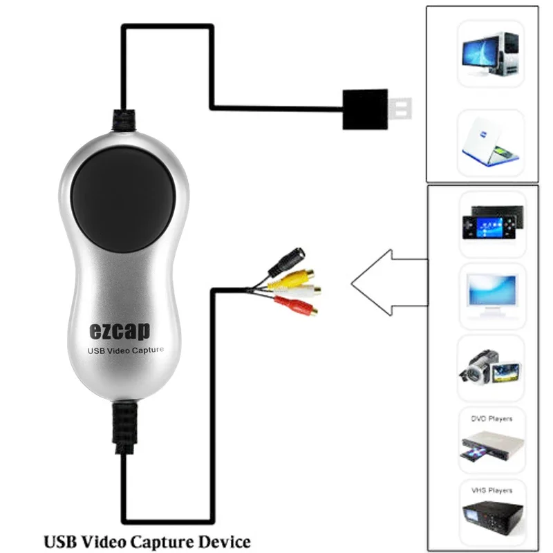 Ezcap170 USB 2.0 8MM VHS Video Tape Cassette Player AV S-videocamera Videocamera Scheda di acquisizione video TV Box Registra su PC Windows - immagine 4