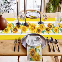 Yellow Sunflower Linen Table Runner Watercolor Summer Flower Washable Dresser Scarf Table Decor Wedding Dinning Home Party Decor 5