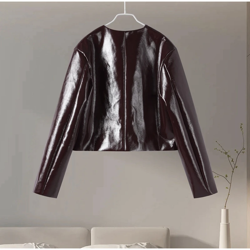 Sexy PU Leather Jacket Mini Skirts Set