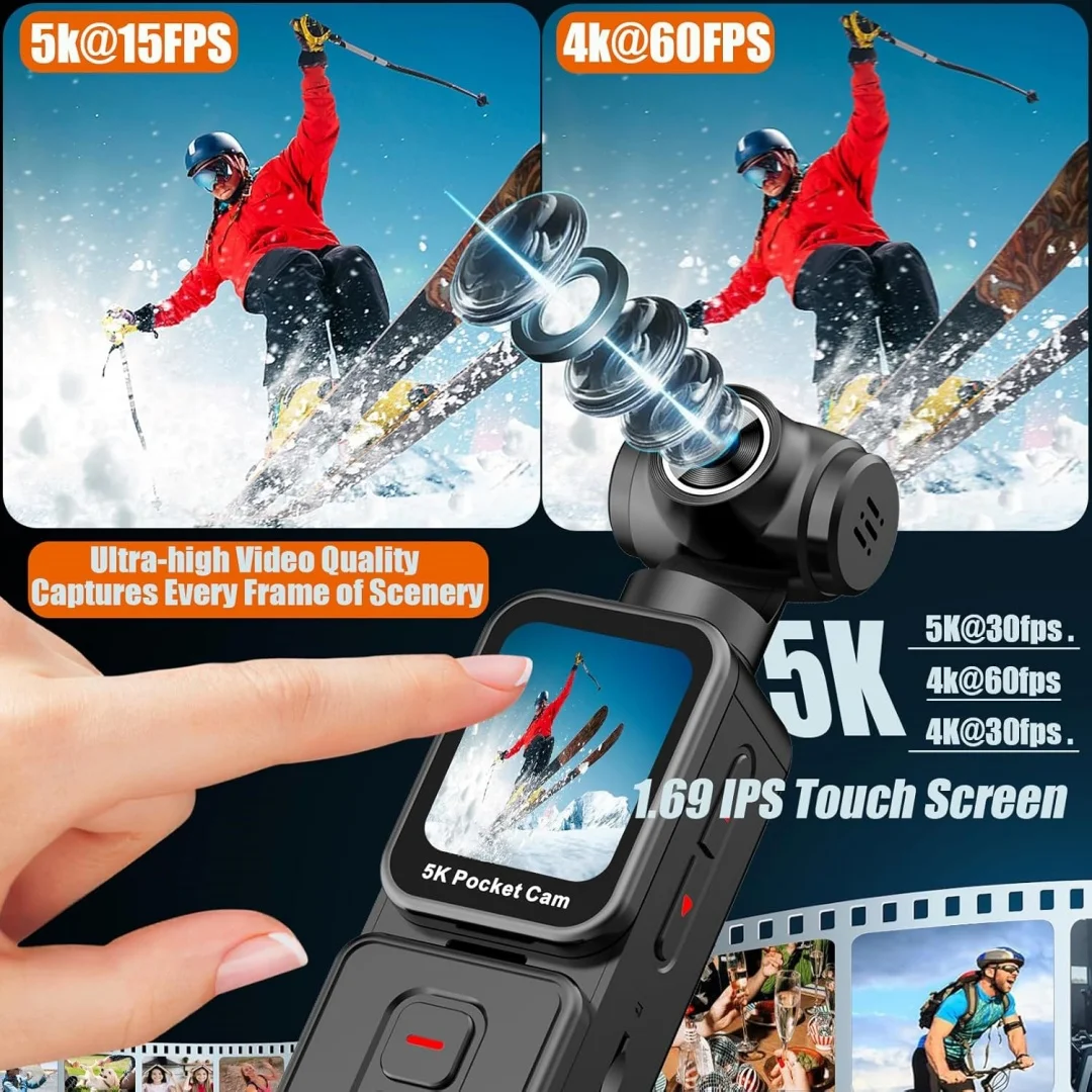 Caméra Action 5K 64GB Noir - Sport Extrême Étanche