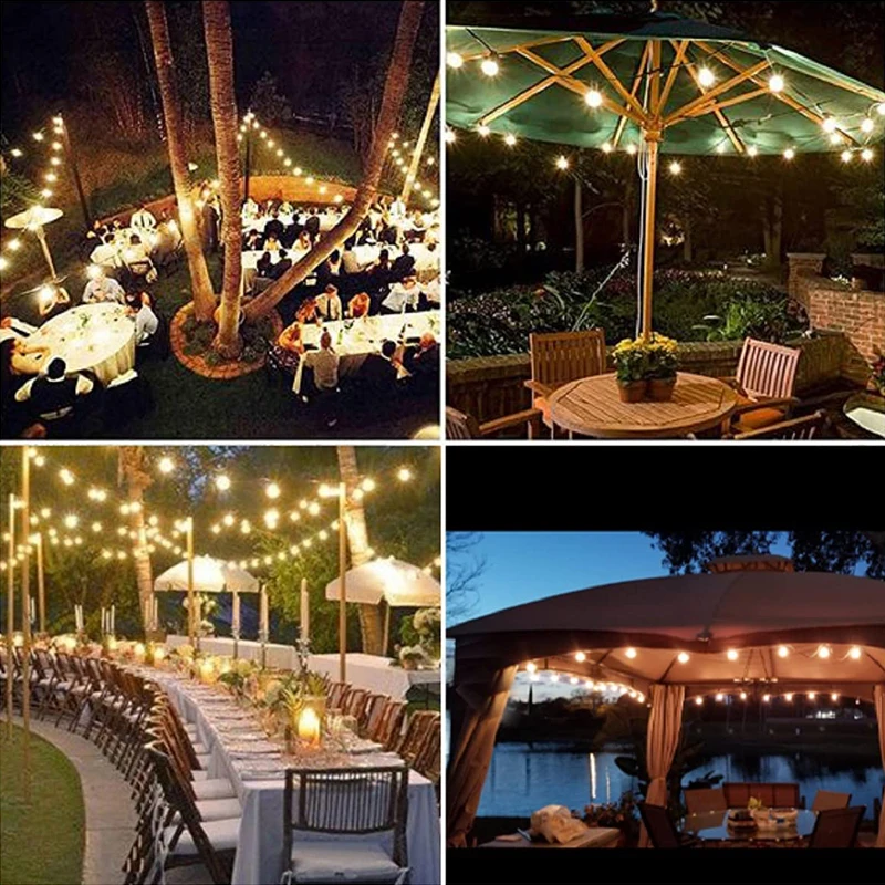 30FT LED Fairy String Light Bulbs Outdoor Garden Patio Garland String Light G40 Warm White With 30 bulb Wedding Decoration Party solar festoon lights