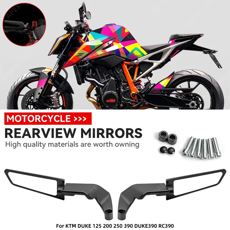 KTM DUKE 125 200 250 390 DUKE390 RC390 오토바이 미러 스텔스 윙렛 미러 키트, 회전 조절식 미러