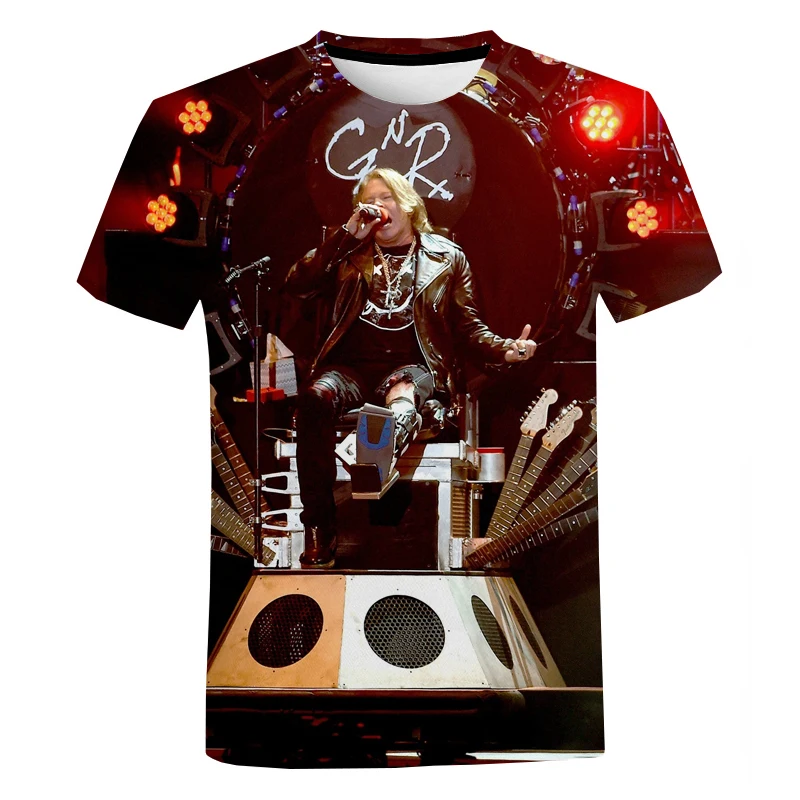 Rock band Guns N Roses 3D Print Short Sleeves T-shirt for Men Summer Oversized T Shirt Fashion Harajuku Street Round Neck Tops