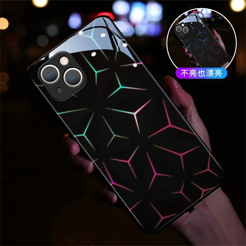 

Luxury Geometry LED Light Glowing Luminous Phone Case For Huawei Mate 50 40 30 Pro P60 P50 P40 Nova 10 9 8 7 SE