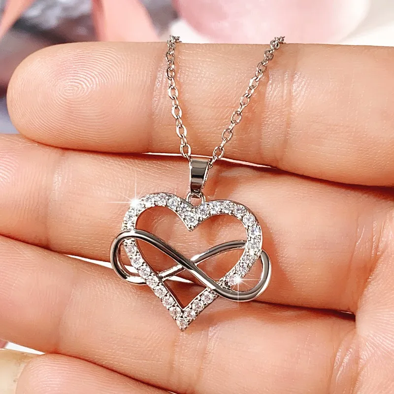 Collana Con Ciondolo A Cuore In Argento Sterling 925 E Zirconi, Oro Rosa, Lunghezza Catena 45 Cm - Regalo Per Donne E Ragazze - 3