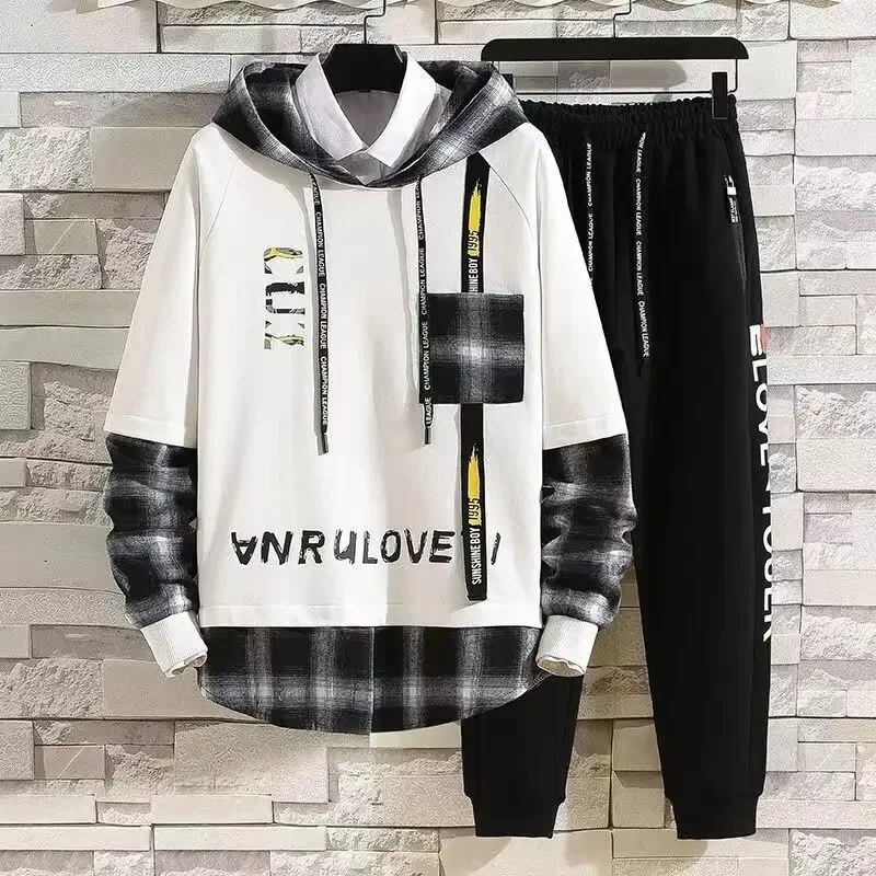 Kpop Cool Basic Pants Sets Chic Long Sleeve Top Stretch Spring Male T Shirt Hooded Sweatshirt Casual Autumn Slim Fit 2023 Trend