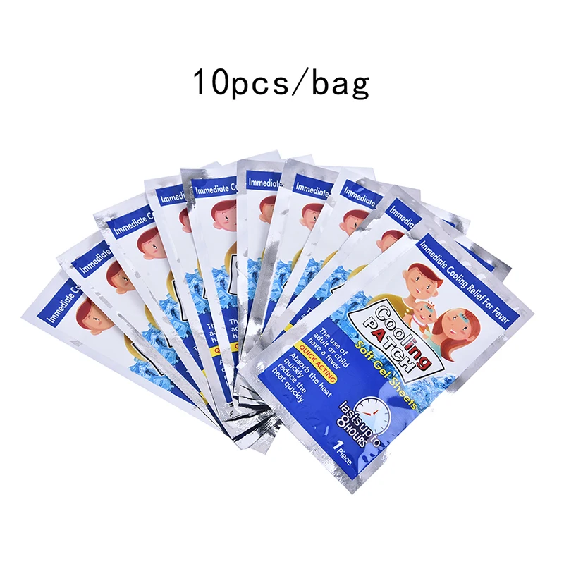 

10Pcs Ice Gel Cooling Patches Baby Fever Down Medical Plaster Migraine Headache Pad Lower Temperature Polymer Hydrogel