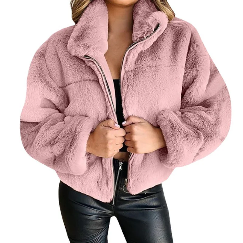 2024 Autumn Winter Double-sided Fur Coat Women Faux Rabbit Hair Short Jacket Thicken Soft Fluff Outerwear Female Loose Zip Tops