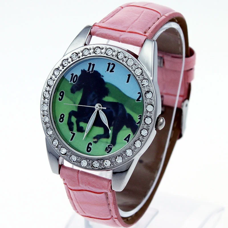 Kids Children Fashion Watches Quartz Leather Strap Wrist Watch Boys Girls Watches Cartoon Watches Horse Dial 5