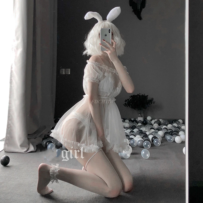Sexy Lingerie White Night Dress Perspective Out Lace Sleepwear Female Temptation Women's Nightgown Nightwear Sleeping Dress women nightgowns women nightdresses sleeping dress