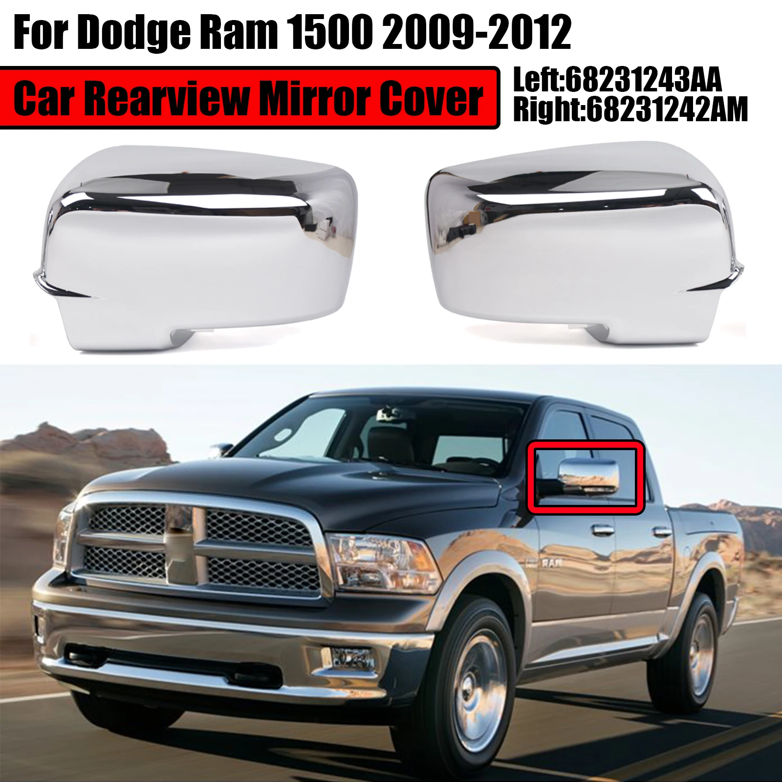 Per Dodge Ram 1500 2009-2012 Copertura Specchietto Retrovisore Auto Shell Caps Sostituzione Alloggiamento 68231243Aa 68231242Am Chrome Sliver