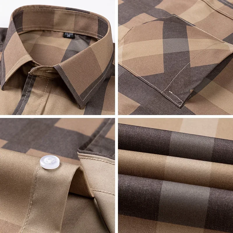 New Long Sleeve Plaid Shirts For Men Classic Checked Fashion Clothing Easy Care Soft Businessman Smart Dress Casual Shirt Camisa